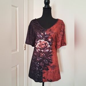 Floral Women's Top - Black and Brown